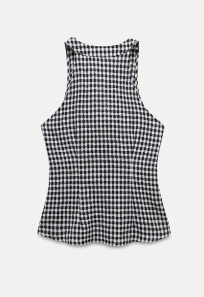 Ruffled Gingham Check Sleeveless Top