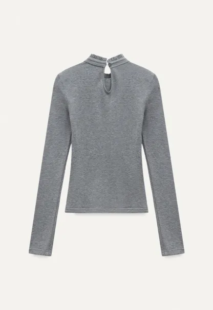 Ruffle Mock Neck Knit Top for Women Winter