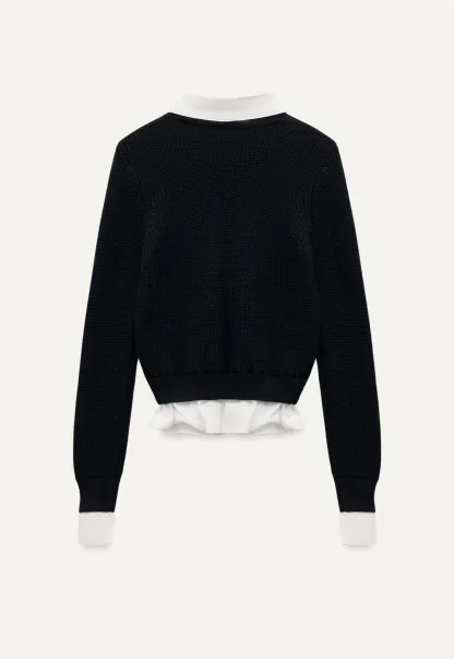 Layered Sweater with Shirt Collar