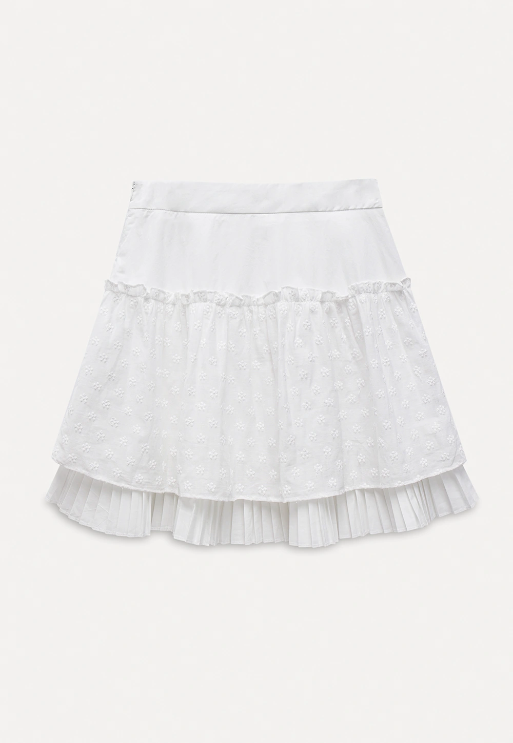White Pleated Skirt with Floral Details