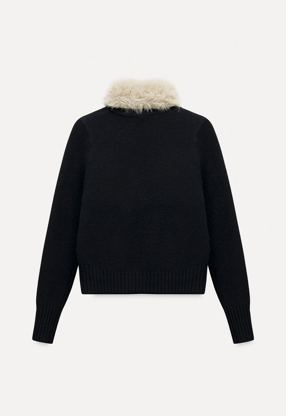 Women Faux Fur Collar Zip Up Short Jacket