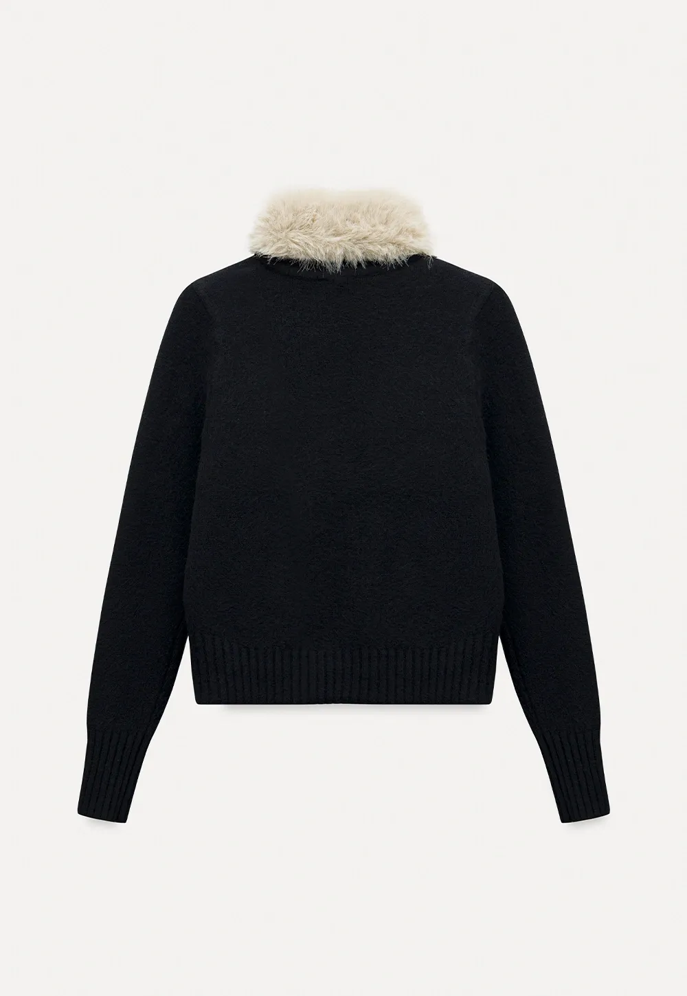 Women Faux Fur Collar Zip Up Short Jacket