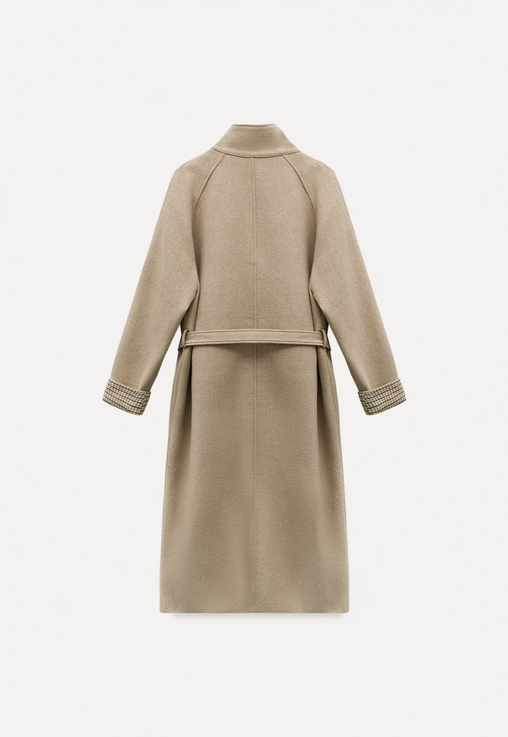 Womens Stand Collar Toggle Wool Coat with Plaid Trim