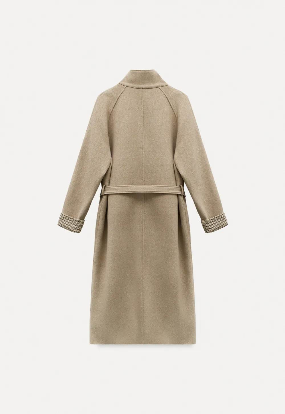 Womens Stand Collar Toggle Wool Coat with Plaid Trim