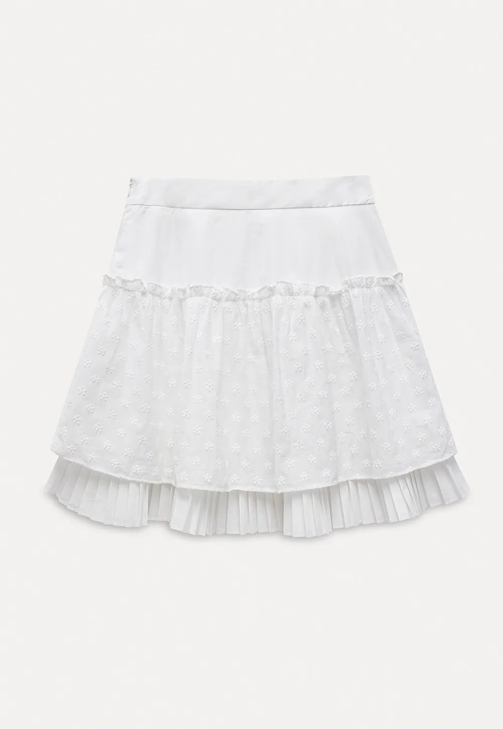 White Pleated Skirt with Floral Details