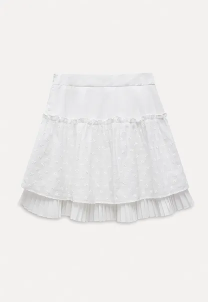 White Pleated Skirt with Floral Details
