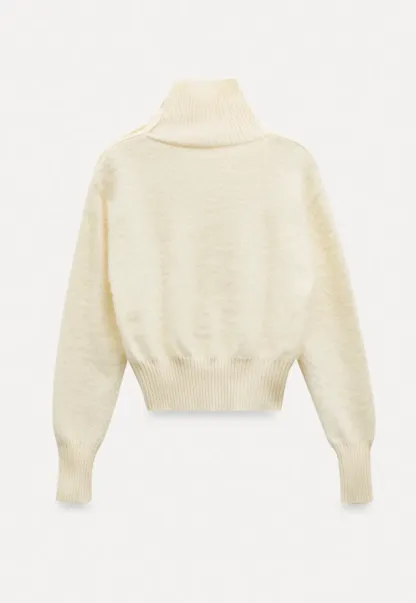 Button Shoulder Turtleneck Sweater