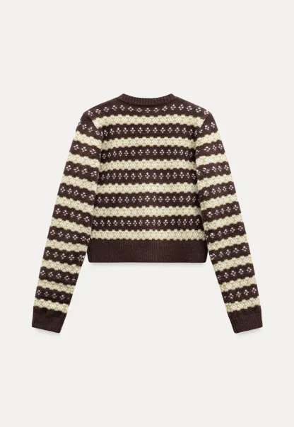 Women Warm Knit Cardigan Set Vintage Striped Style