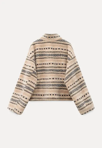 Women Vintage Fleece Jacket Striped Warm Outerwear