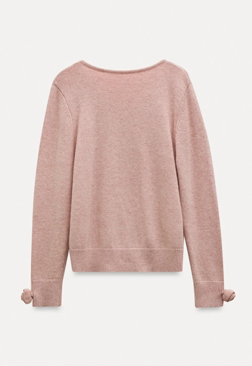 Women V-Neck Knit Sweater with Bow Cuff Detail