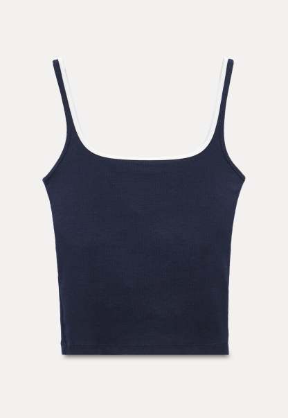 Contrast Trim Buttoned Tank Top