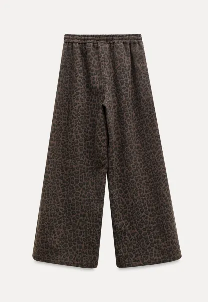 Women Leopard Print Wide-Leg Pants with Drawstring Waist
