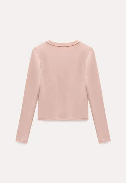 Women Long Sleeve Top with Flower Detail