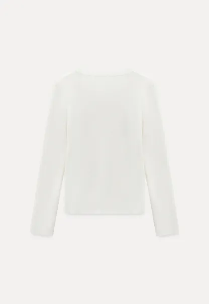 Casual White Long Sleeve Sweater with V-Neck