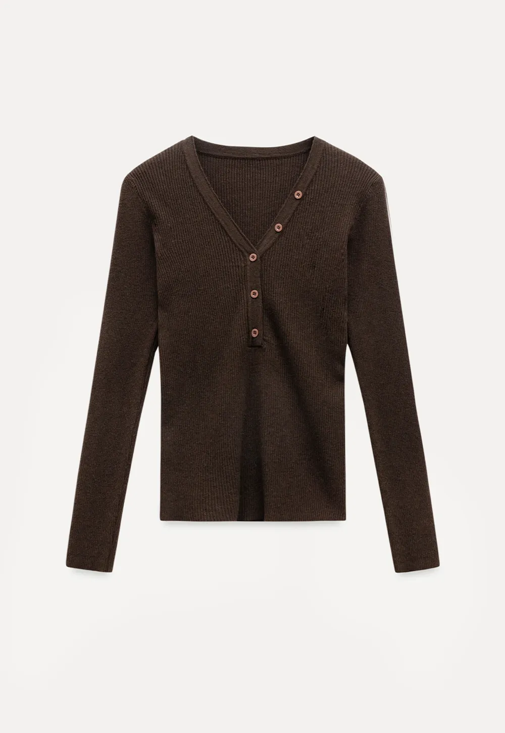 Womens Ribbed Long Sleeve V-Neck Button Top