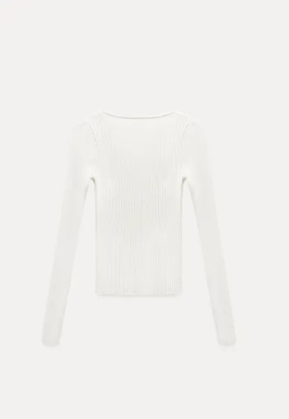 Womens Ribbed Long Sleeve Top with Bow Detail