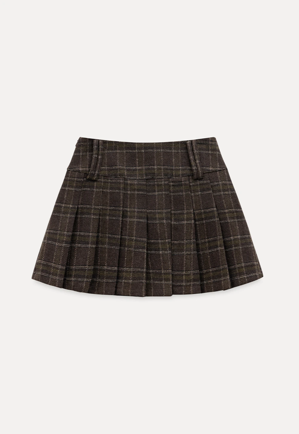 Womens Plaid Pleated Mini Skirt with Button Detail