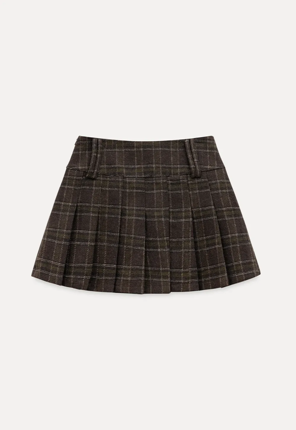 Womens Plaid Pleated Mini Skirt with Button Detail
