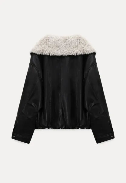 Faux Leather Jacket with Faux Fur Collar