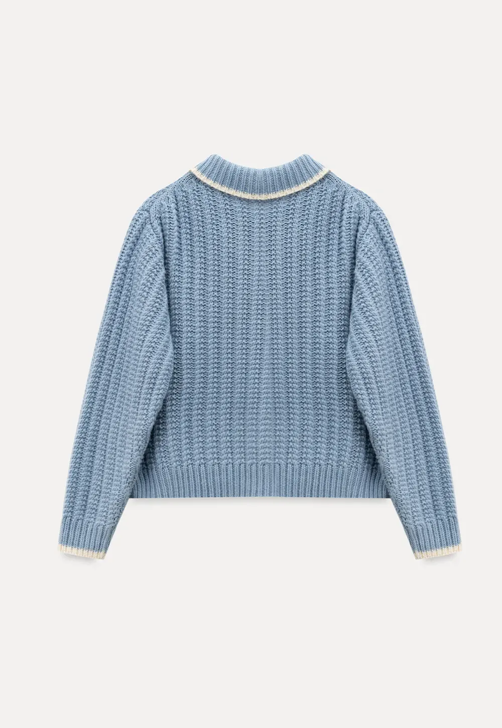 Contrast Trim Zip-Up Knit Cardigan