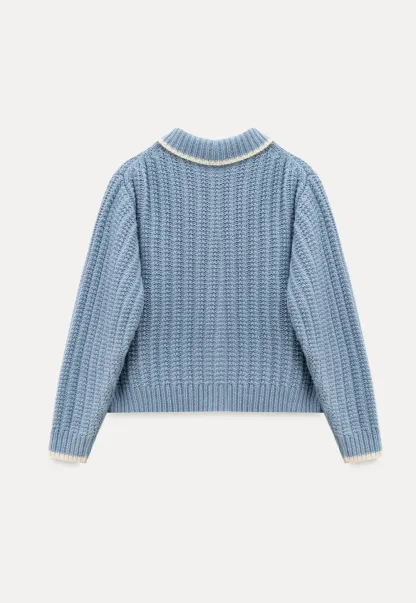 Contrast Trim Zip-Up Knit Cardigan