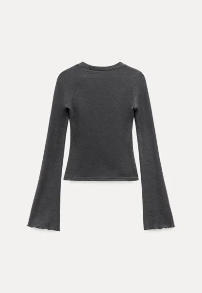 Women Gray Knot Detail Long Sleeve Top