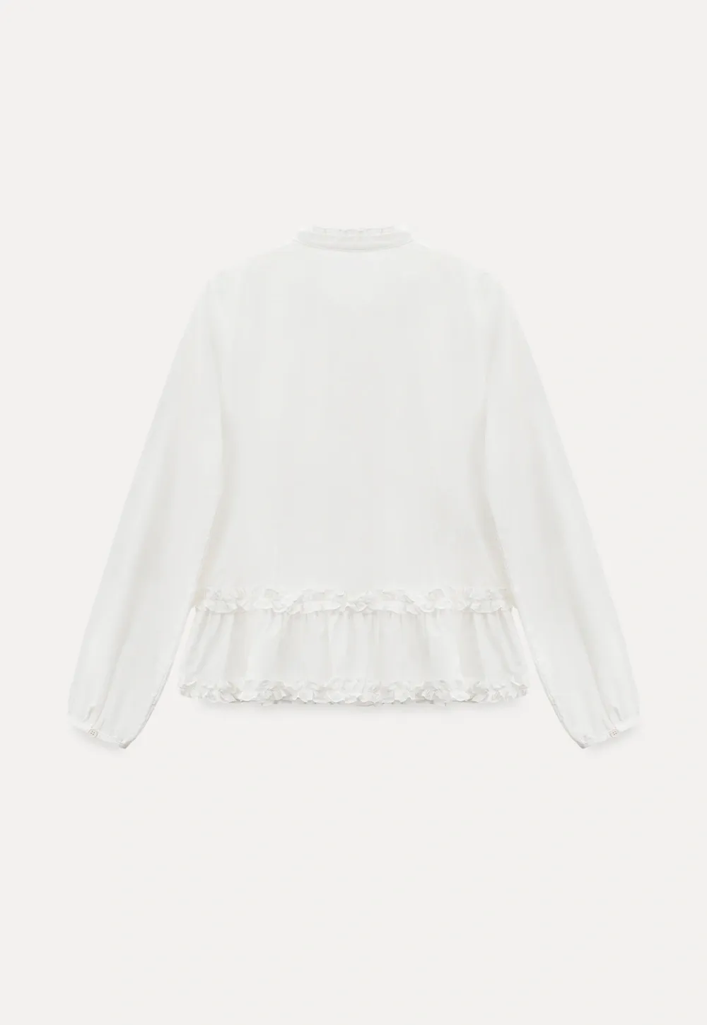Lace Trim Ruffled Blouse with Tie Neck