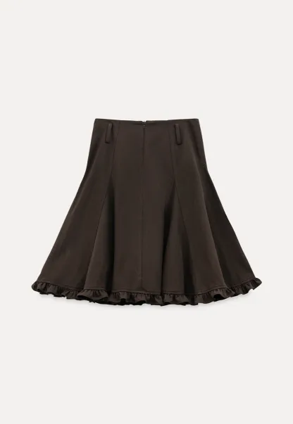 A-Line Brown Skirt with Ruffled Bottom for Women