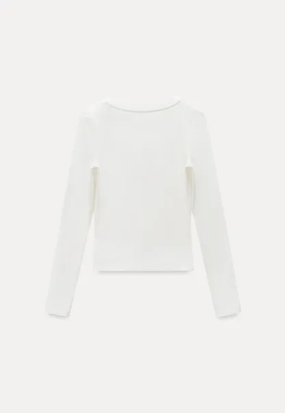 Women White V-Neck Long Sleeve Top