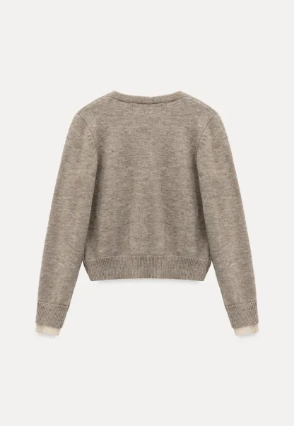 Contrast Trim Button-Up Knit Cardigan