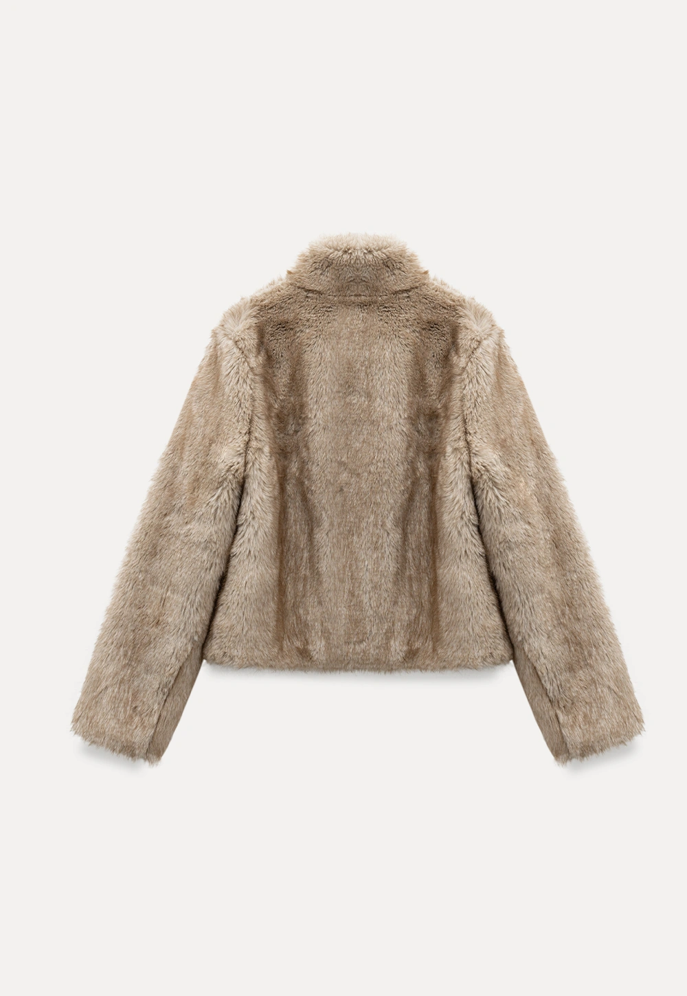 Women Faux Fur Cropped Jacket with Buckle Closure
