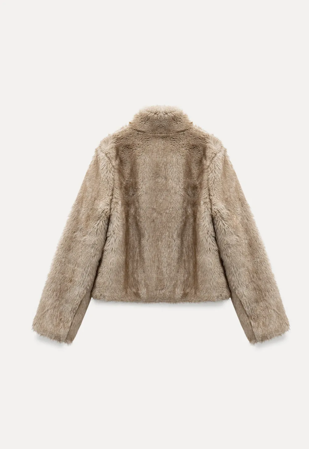 Women Faux Fur Cropped Jacket with Buckle Closure