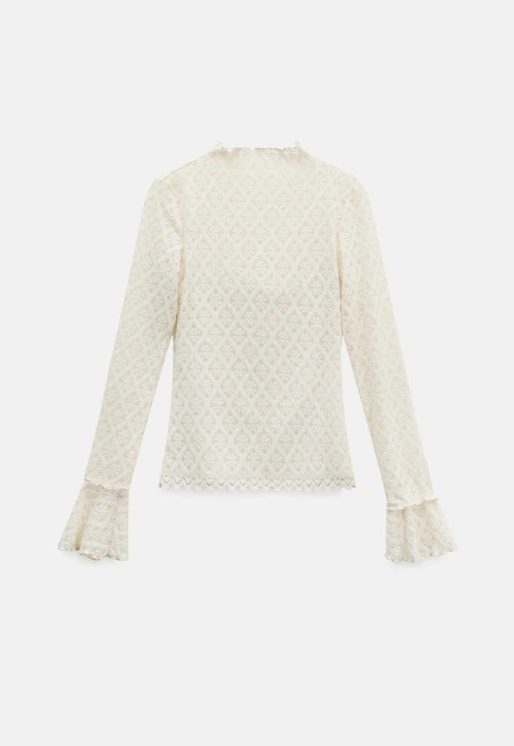 Elegant White Floral Lace Knit Long Sleeve Blouse