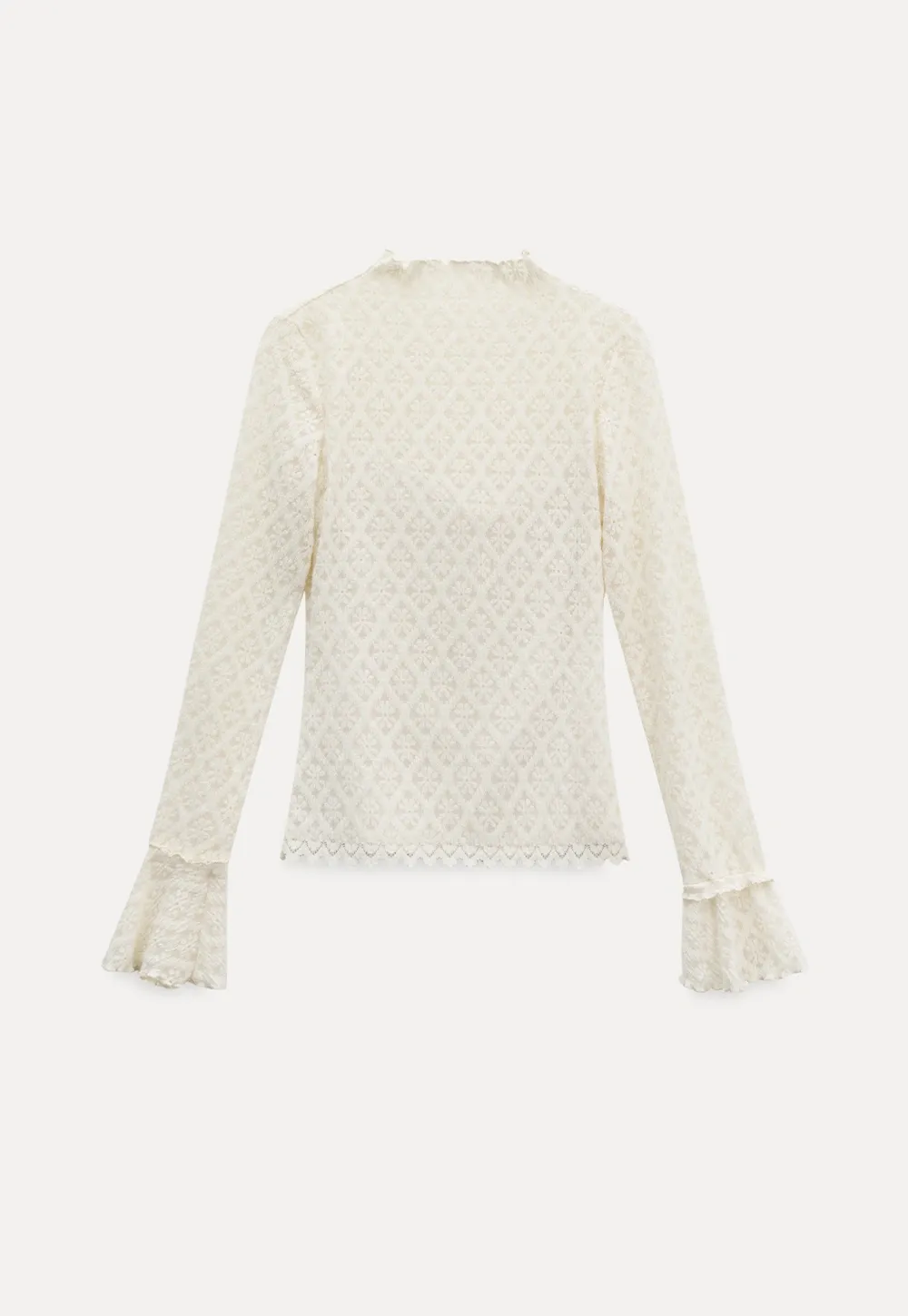 Elegant White Floral Lace Knit Long Sleeve Blouse