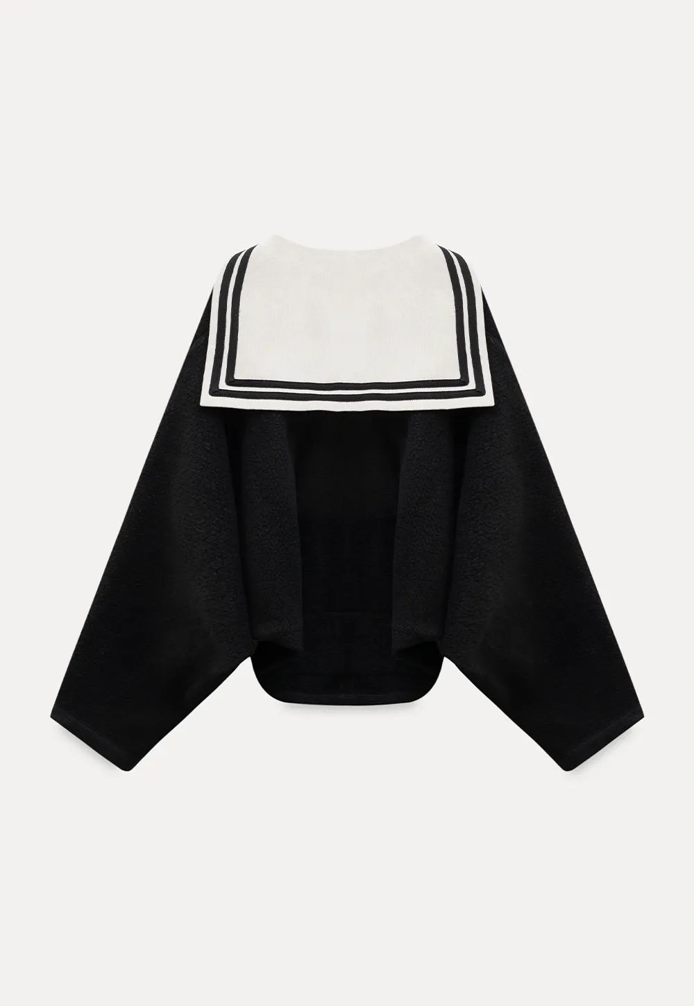 Stylish Black Woolen Coat with Sailor Collar