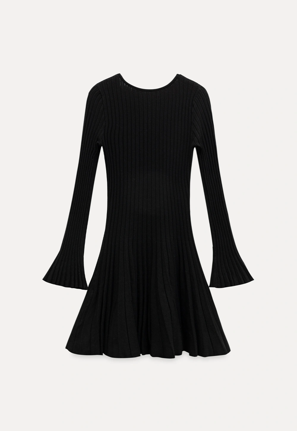 Black Pleated Dress with Bell Sleeves for Women