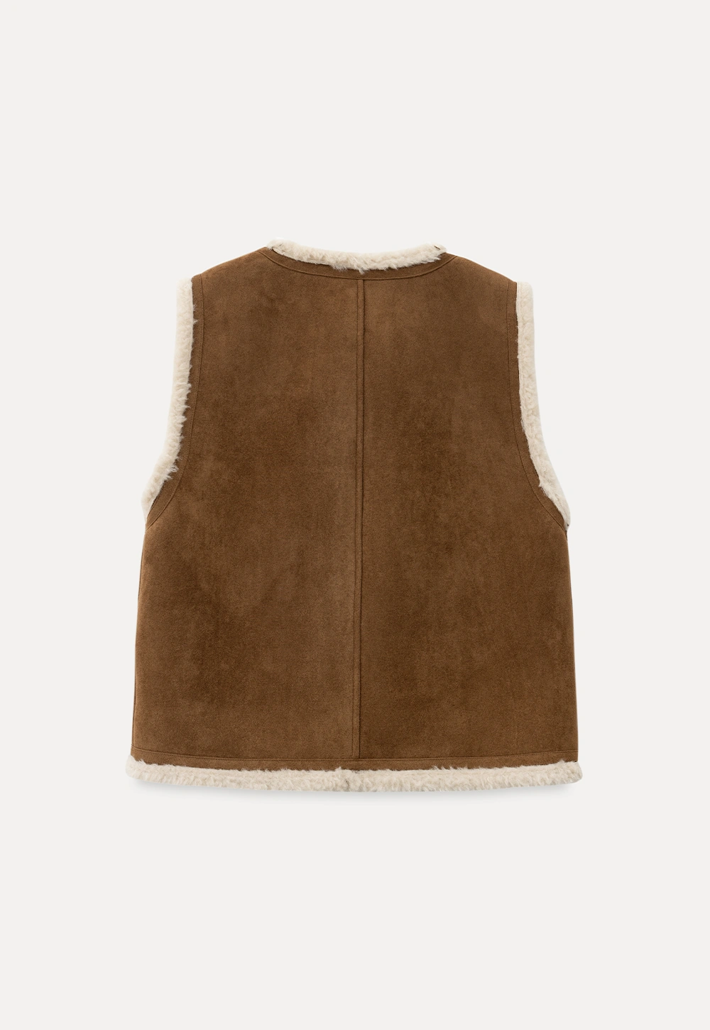 Women Brown Suede Shearling Vest with Warm Fleece Lining