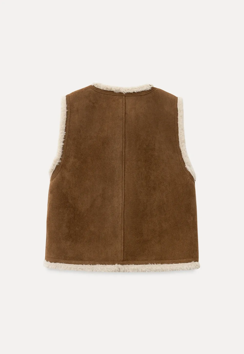 Women Brown Suede Shearling Vest with Warm Fleece Lining