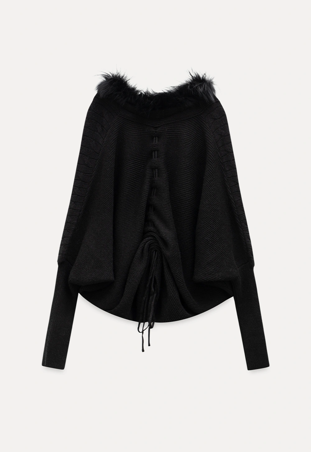 Faux Fur Collar Cable Knit Poncho Sweater for Women