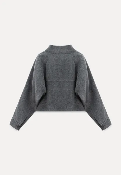 Stand Collar A-line Waist Cinching Cropped Double-Faced Coat