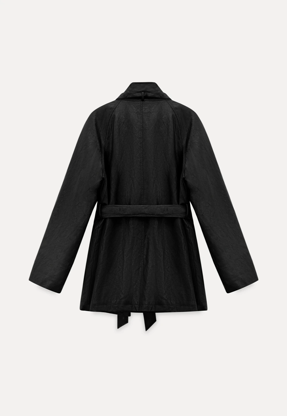 Stand Collar Mid-Length Coat with Plaid Splice and Belt