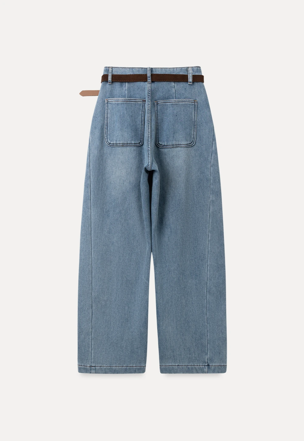 Wide-Leg Denim Jeans with Belt and Charm Detail