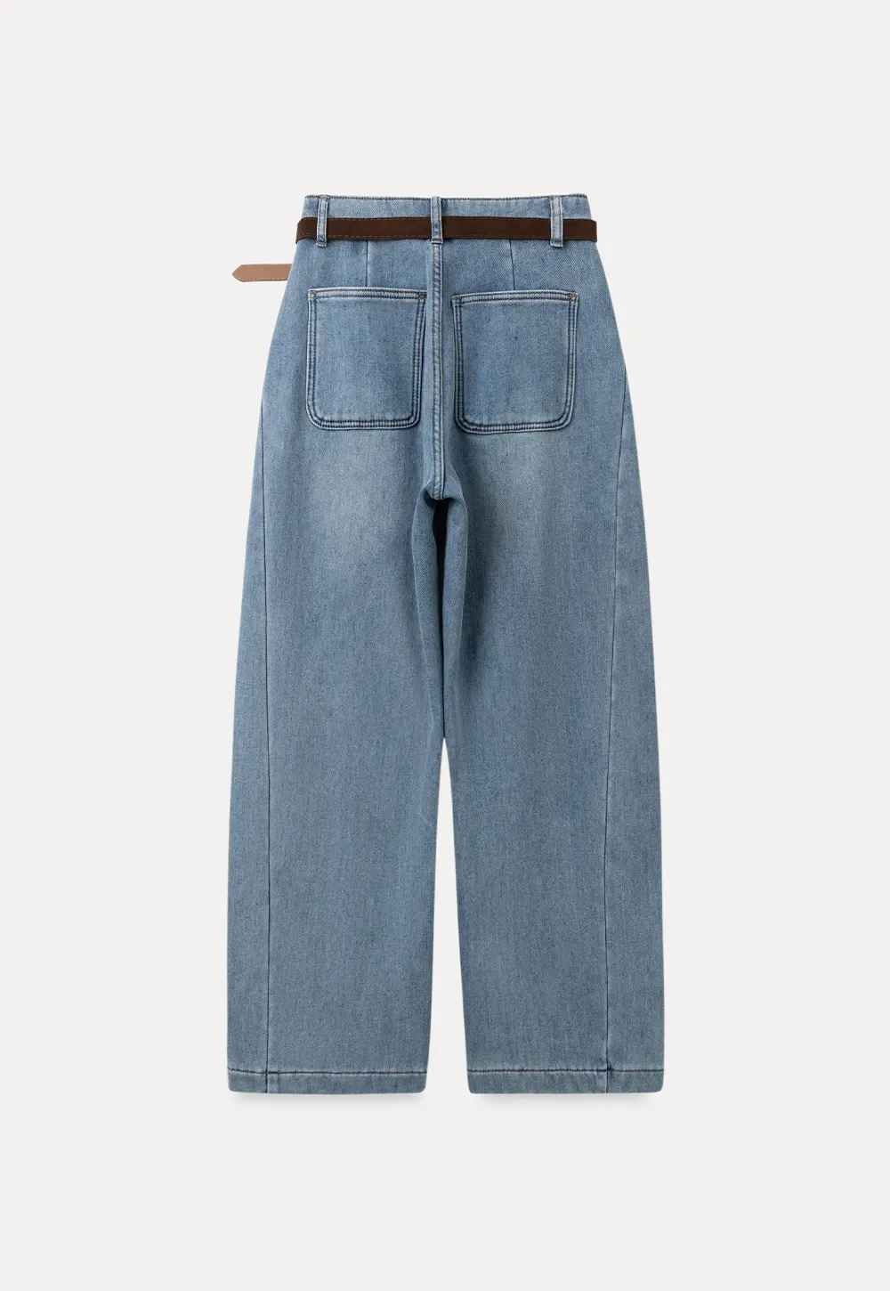 Wide-Leg Denim Jeans with Belt and Charm Detail