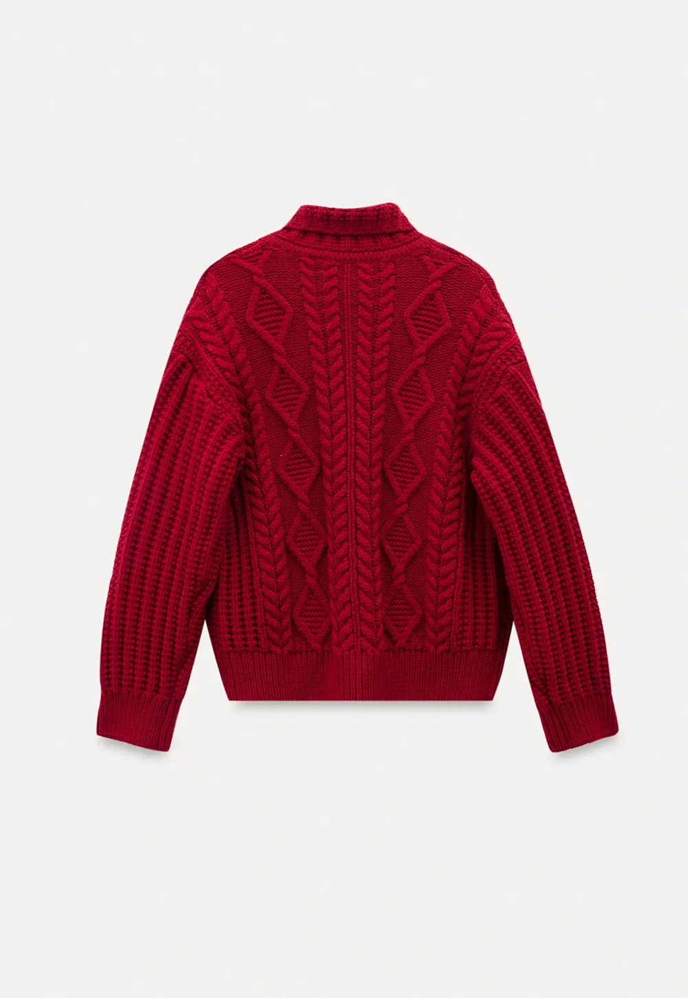 Loose Fit Turtleneck Sweater Cardigan with Cable Knit and Toggle Closure