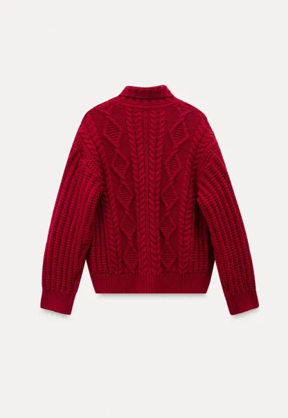 Loose Fit Turtleneck Sweater Cardigan with Cable Knit and Toggle Closure