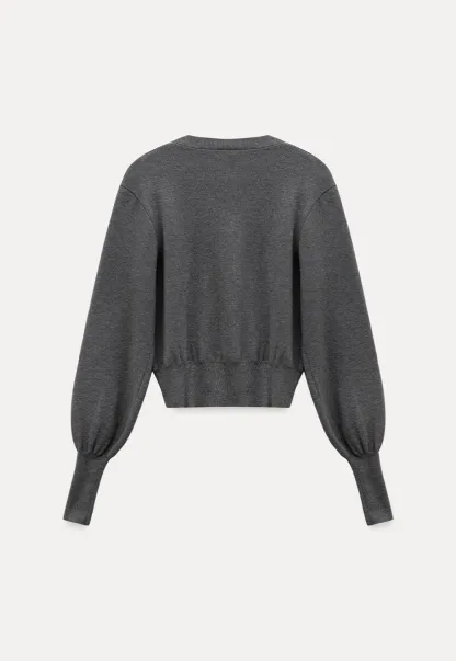 Women V-Neck Cardigan with Puff Long Sleeves