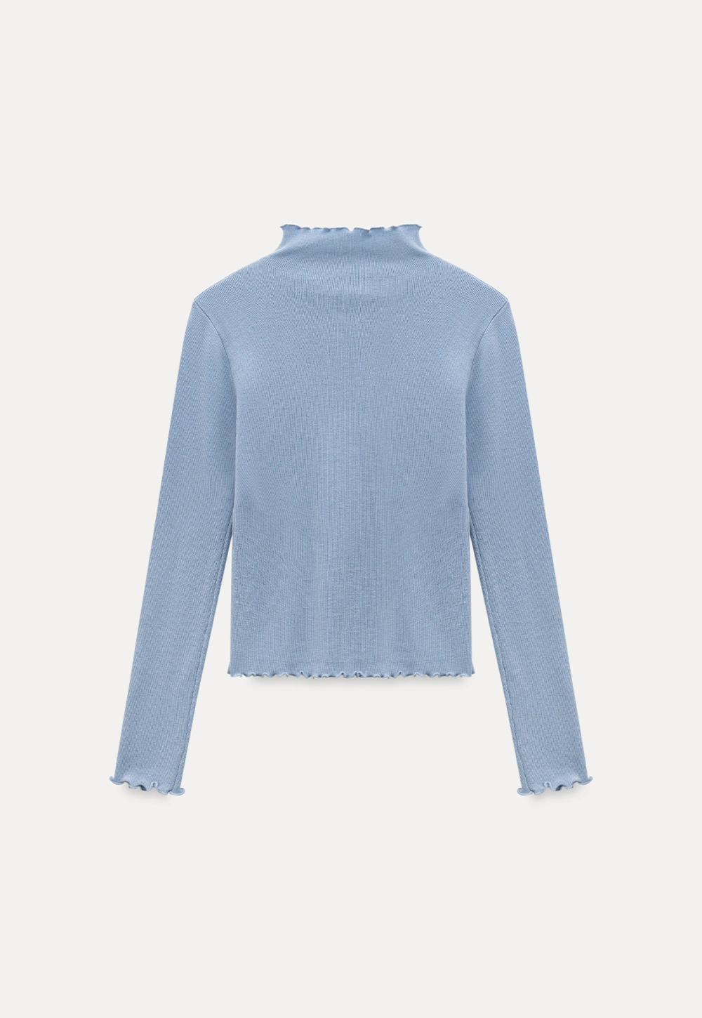 Chic Light Blue Ruffle Trim Turtleneck Sweater