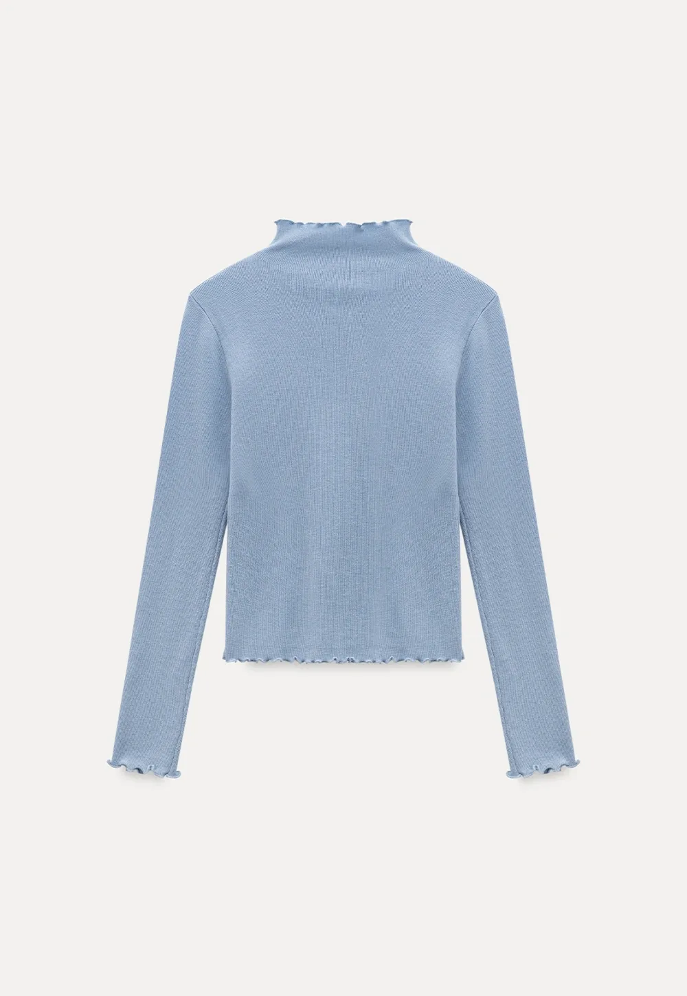 Chic Light Blue Ruffle Trim Turtleneck Sweater