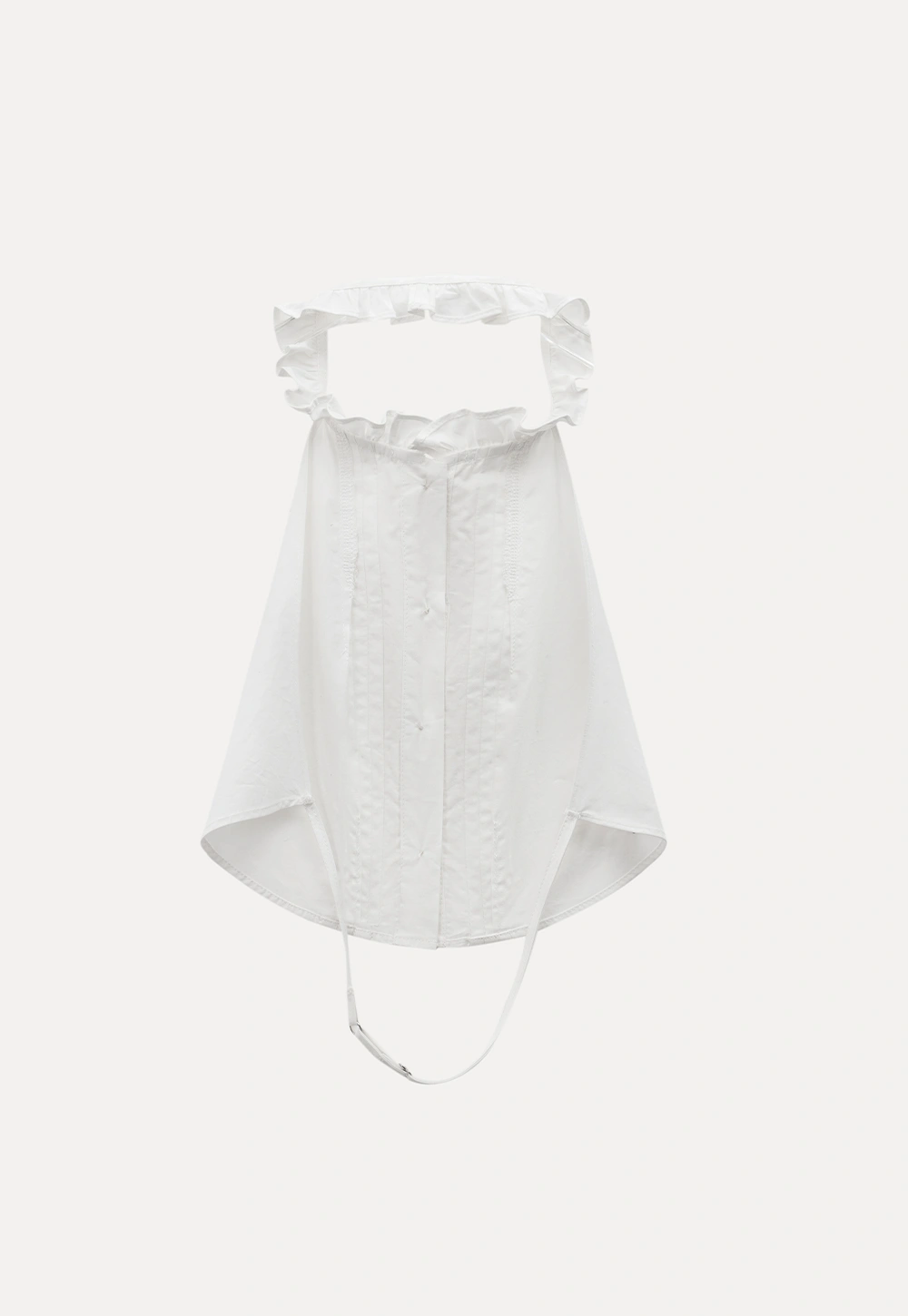 Women White Ruffle Collar Button-Down Crop Top