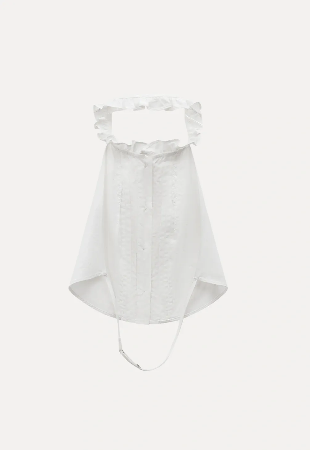 Women White Ruffle Collar Button-Down Crop Top